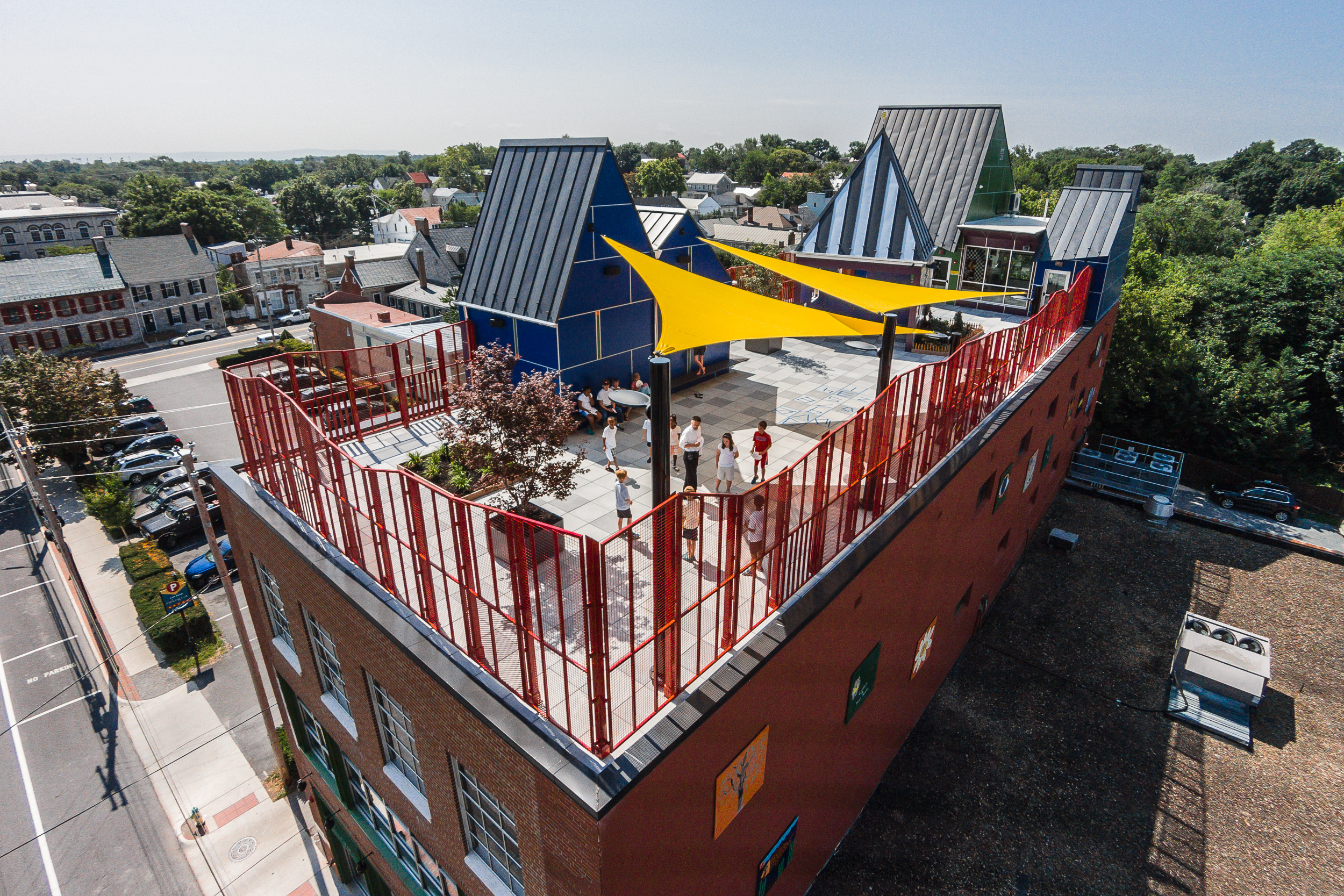 The new, very colorful rooftop of the Shenandoah Valley Discovery Museum in Old Town Winchester